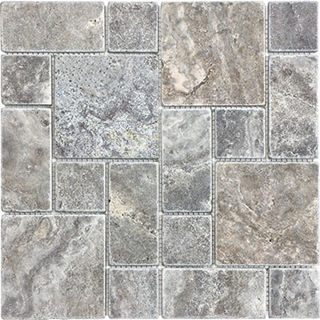 Picture of Anatolia Tile & Stone - Travertine Mosaic Roman Random Pattern Silver Ash