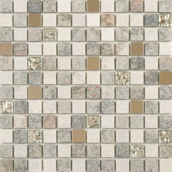 Picture of Bati Orient - Mix Mosaic 7/8 x 7/8 Grey Beige Glass Quartzite Metal Decor