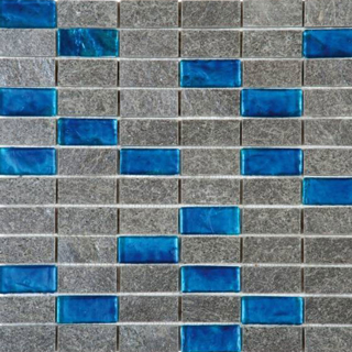 Picture of Bati Orient - Mix Mosaic 1 x 2 Silver Grey Natural Slate - Glass Turquoise
