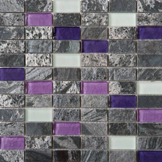 Picture of Bati Orient - Mix Mosaic 1 x 2 Silver Grey Polished Slate - Glass Purple/White