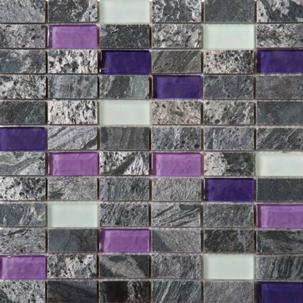 Picture of Bati Orient - Mix Mosaic 1 x 2 Silver Grey Polished Slate - Glass Purple/White