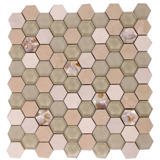 Picture of Bati Orient - Mother of Pearl Glass Marble Hexagon Beige Mix
