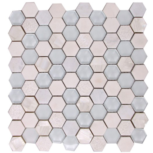 Picture of Bati Orient - Mother of Pearl Glass Marble Hexagon White Mix