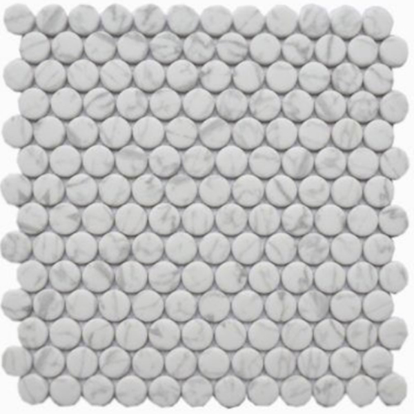 Picture of Glass Collection - Enameled Glass Mosaics Bianco Carrara Penny Round