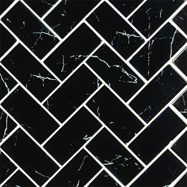 Picture of MS International - Glass Mosaic Herringbone Nero Marquina