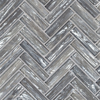 Picture of MS International - Glass Mosaic Herringbone Shimmering Silver
