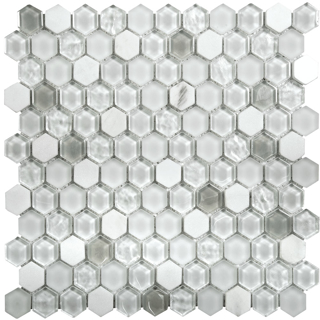 Picture of Bati Orient - Mix Mosaic Hexagon White Marble/White Glass Matte & Glossy