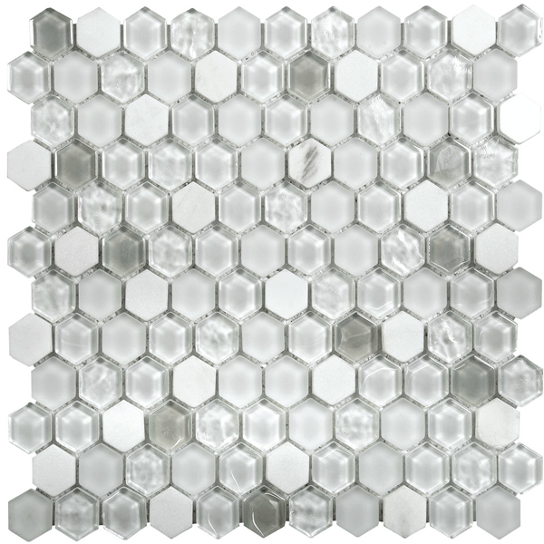 Picture of Bati Orient - Mix Mosaic Hexagon White Marble/White Glass Matte & Glossy
