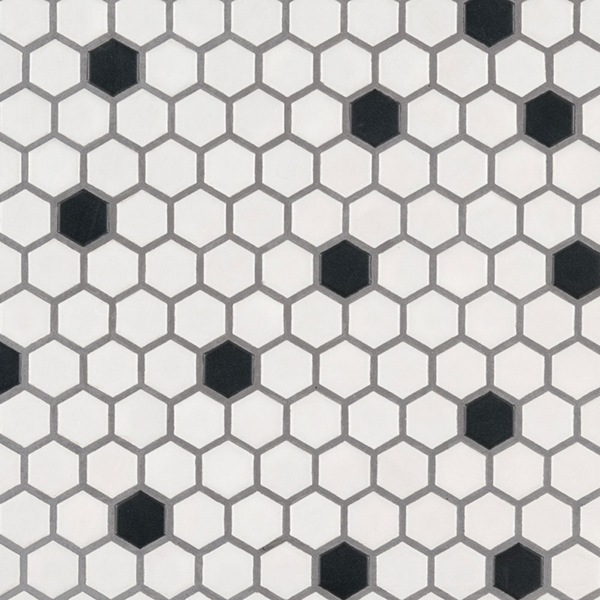 Picture of MS International - Retro Mosaic Matte Black White Hexagon