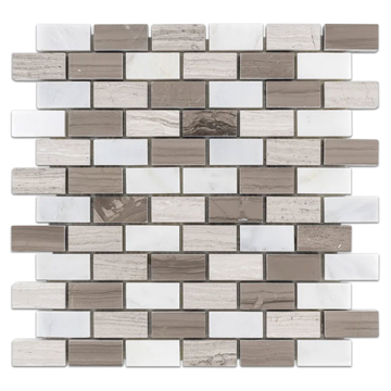 Picture of Elon Tile & Stone - Brick Mosaics Tri Blend Pearl White Beachwood Driftwood Honed