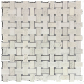 Picture of Elon Tile & Stone - Basketweave Mosaics Pearl White XL Pacific Gray Dot Honed