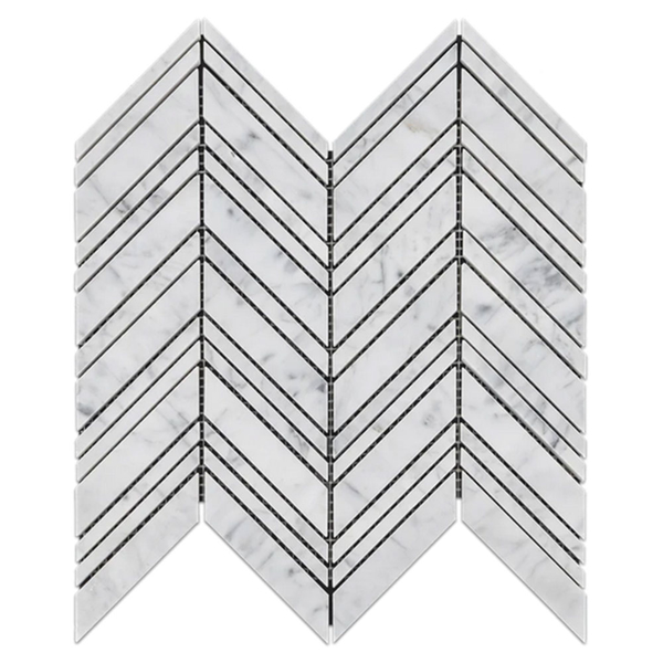 Picture of Elon Tile & Stone - Chevron Mosaics Bianco Carrara Honed