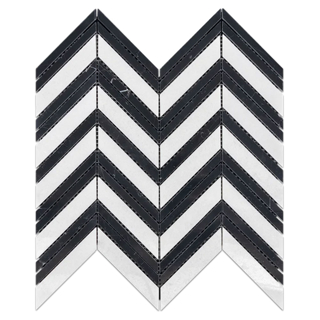 Picture of Elon Tile & Stone - Chevron Mosaics White Thassos Black Polished