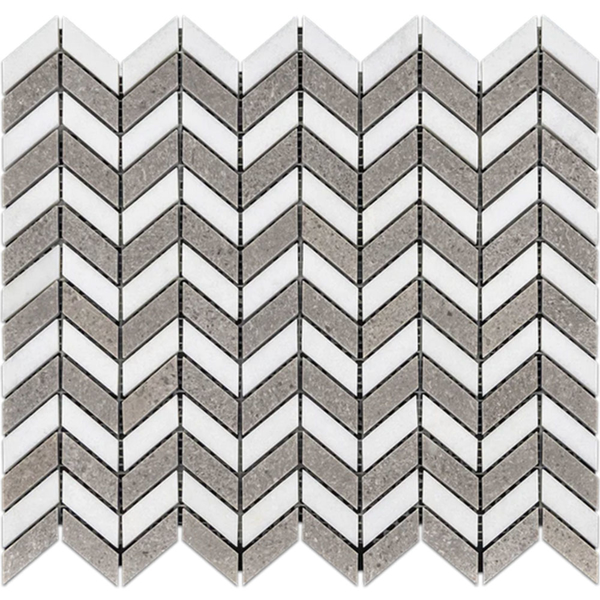 Picture of Elon Tile & Stone - Petite Chevron Mosaics White Thassos Sand Dollar Polished