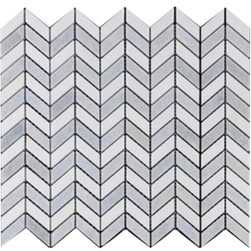 Picture of Elon Tile & Stone - Petite Chevron Mosaics White Thassos Blue Celeste Polished