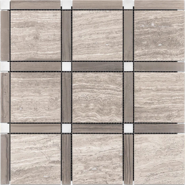 Picture of Elon Tile & Stone - Grande Square Mosaics Beachwood Driftwood Pearl White Honed