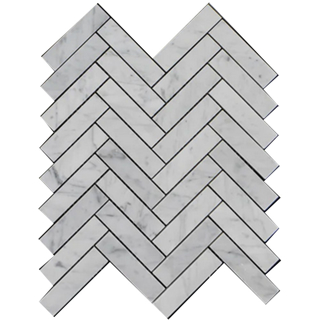 Picture of Elon Tile & Stone - Herringbone Mosaics 1 x 4 Bianco Carrara Honed