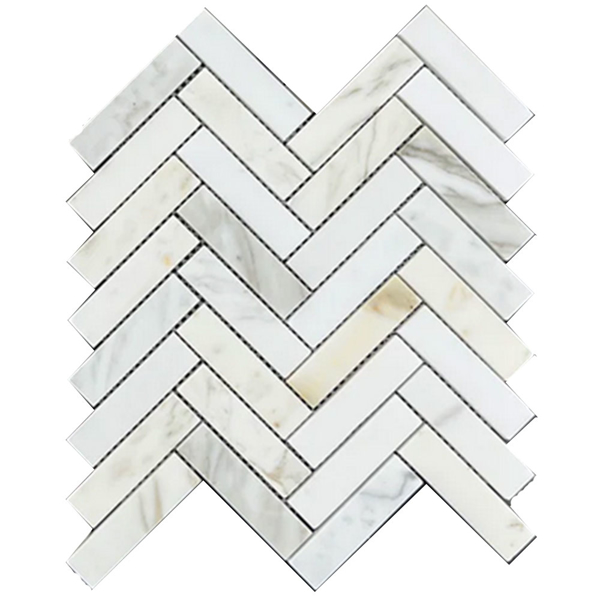 Picture of Elon Tile & Stone - Herringbone Mosaics 1 x 4 Calacatta Gold Honed