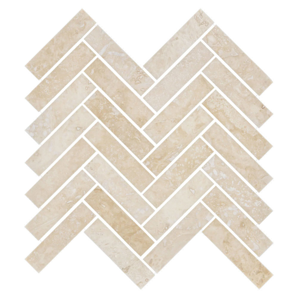 Picture of Elon Tile & Stone - Herringbone Mosaics 1 x 4 Cross-Cut Light Ivory Travertine Honed