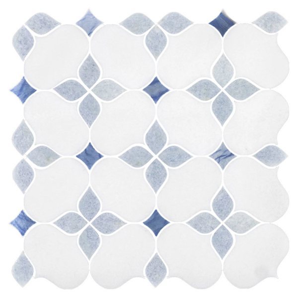 Picture of Elon Tile & Stone - Silhouette Mosaics White Thassos Blue Celeste Azul Macauba Polished