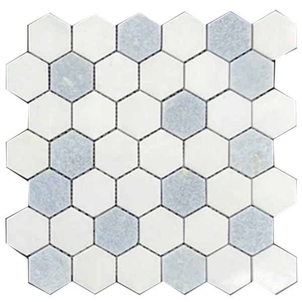 Picture of Elon Tile & Stone - Hexagon Mosaics 2 Blue Celeste White Thassos Polished