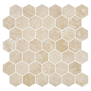 Picture of Elon Tile & Stone - Hexagon Mosaics 2 Cross-Cut Light Ivory Travertine Honed