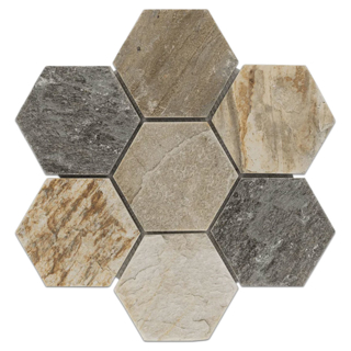 Picture of Elon Tile & Stone - Hexagon Mosaics 5 Golden Sand Quartzite Cleft