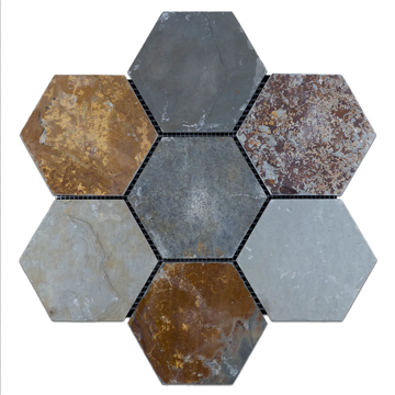 Picture of Elon Tile & Stone - Hexagon Mosaics 5 Rustic Multicolor Slate Cleft