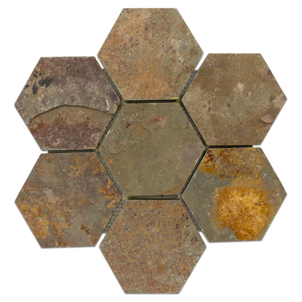 Picture of Elon Tile & Stone - Hexagon Mosaics 5 Lotus Multicolor Slate Cleft