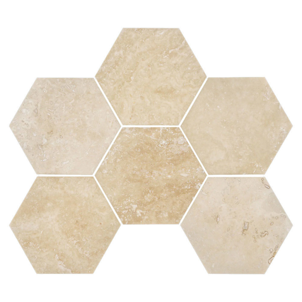 Picture of Elon Tile & Stone - Hexagon Mosaics 5 Cross-Cut Light Ivory Travertine Honed