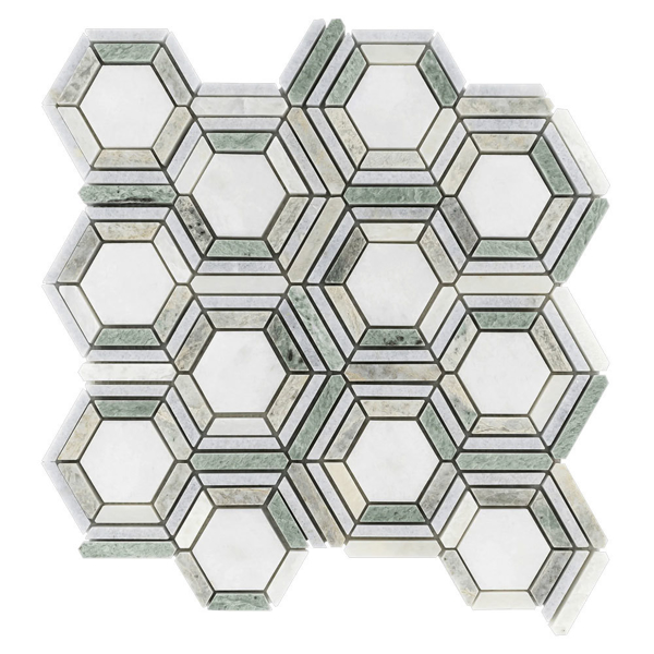 Picture of Elon Tile & Stone - Kaleidoscope Mosaics White Thassos Blue Celeste Ming Green Polished