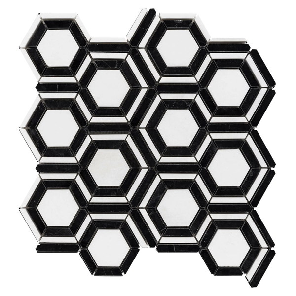 Picture of Elon Tile & Stone - Kaleidoscope Mosaics White Thassos Black Polished