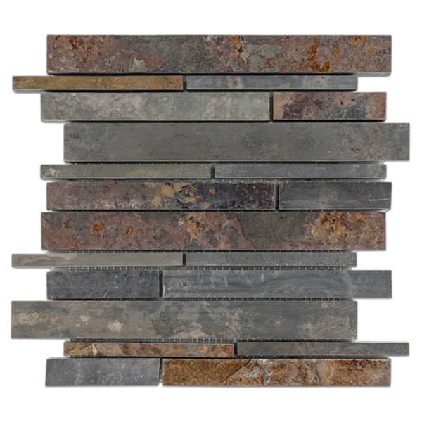 Picture of Elon Tile & Stone - Slate Random Strip Mosaics Rustic Multicolor Slate