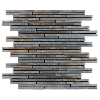 Picture of Elon Tile & Stone - Slate Mini Random Strip Mosaics Rustic Multicolor Slate