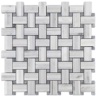 Picture of Elon Tile & Stone - Tri-Weave Mosaics Pearl White Pacific Gray Dot Honed