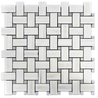 Picture of Elon Tile & Stone - Tri-Weave Mosaics White Thassos Blue Celeste Dot Polished