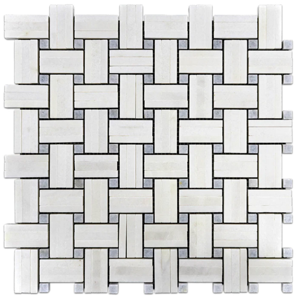 Picture of Elon Tile & Stone - Tri-Weave Mosaics White Thassos Blue Celeste Dot Polished