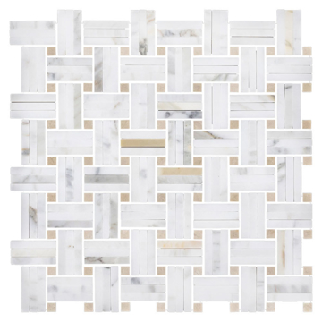 Picture of Elon Tile & Stone - Tri-Weave Mosaics Calacatta Gold Crema Marfil Honed