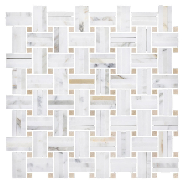 Picture of Elon Tile & Stone - Tri-Weave Mosaics Calacatta Gold Crema Marfil Honed