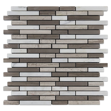 Picture of Elon Tile & Stone - Random Strip Mosaics Tri Blend Pearl White Beachwood Driftwood