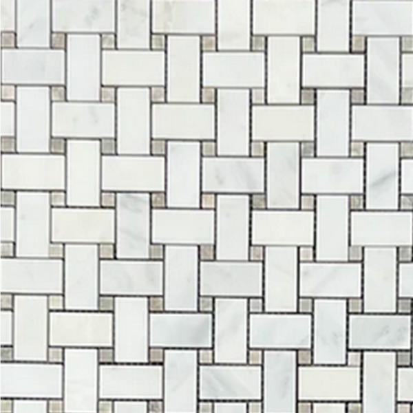 Picture of Elon Tile & Stone - Basketweave Mosaics Pearl White Temple Grey Dot Honed