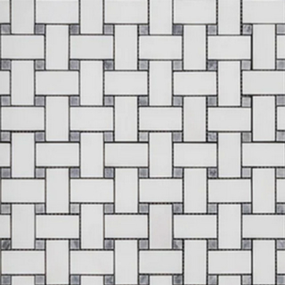 Picture of Elon Tile & Stone - Basketweave Mosaics White Thassos Pacific Gray Dot Honed