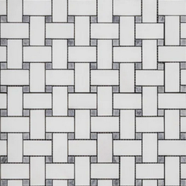 Picture of Elon Tile & Stone - Basketweave Mosaics White Thassos Pacific Gray Dot Honed