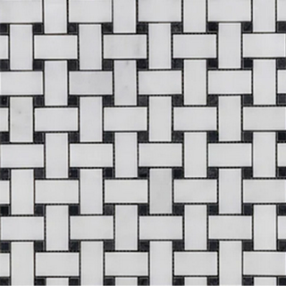 Picture of Elon Tile & Stone - Basketweave Mosaics Pearl White Black Dot Polished