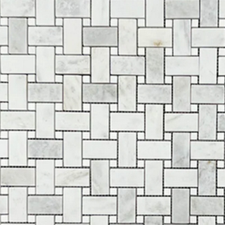 Picture of Elon Tile & Stone - Basketweave Mosaics Bianco Oro White Thassos Dot Honed