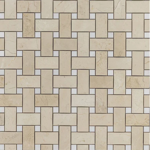 Picture of Elon Tile & Stone - Basketweave Mosaics Crema Marfil White Thassos Dot Polished