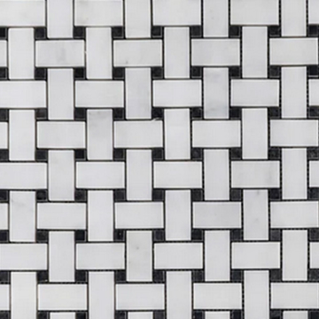 Picture of Elon Tile & Stone - Basketweave Mosaics Pearl White Black Dot Honed