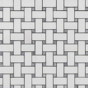 Picture of Elon Tile & Stone - Basketweave Mosaics White Thassos Pacific Gray Dot Polished