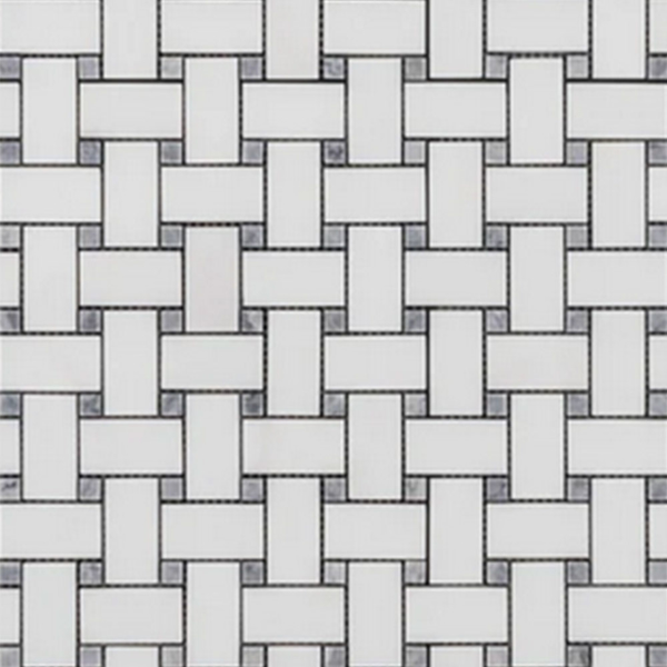 Picture of Elon Tile & Stone - Basketweave Mosaics White Thassos Pacific Gray Dot Polished