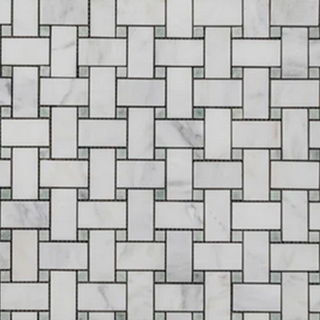 Picture of Elon Tile & Stone - Basketweave Mosaics Pearl White Ming Green Dot Honed